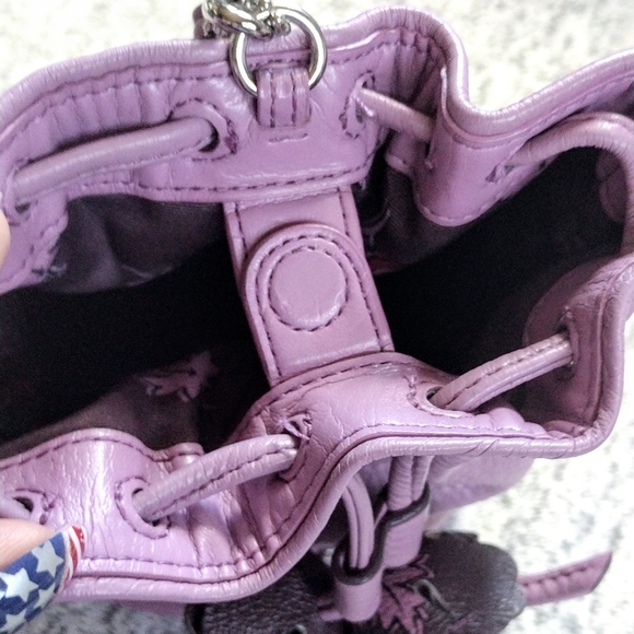 🪻NWOT Coach Lilac Purple Pebbled Leather Petal Floral Bucket Wristlet Pouch Bag - Picture 10 of 13